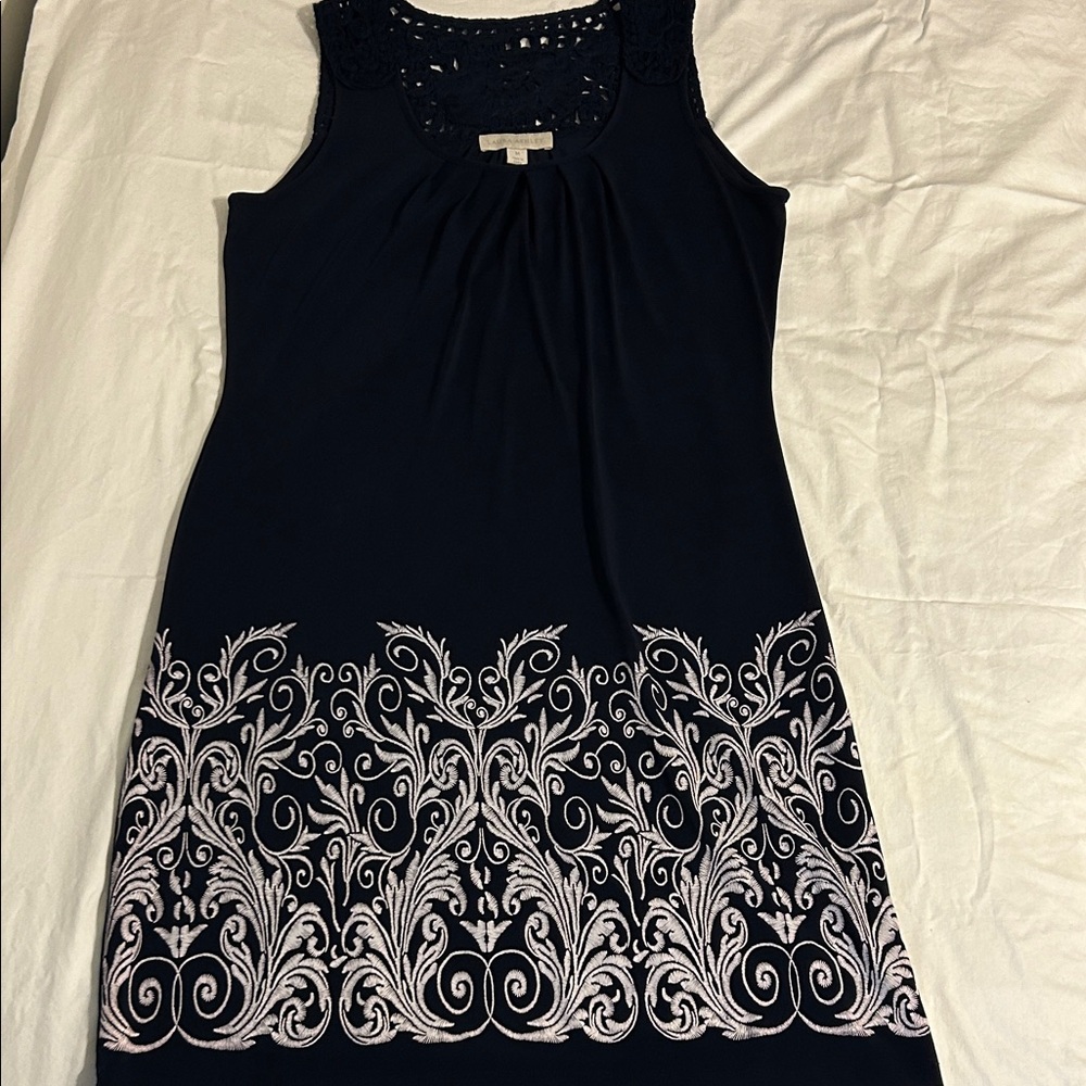 Laura Ashley Navy Dress with White Embroidery